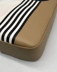 Henri Bendel White Striped Leather Bowery Messenger Bag