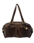 Brahmin Brown Croc Embossed Leather Shoulder Bag
