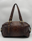 Brahmin Brown Croc Embossed Leather Shoulder Bag