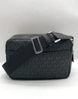 Michael Kors Black Coated Canvas Double Zip Bryant Chain Camera Crossbody