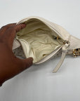 MMS Brands Cream Leather Studded Crescent Shoulder Bag