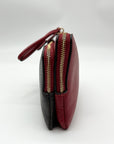 Coach Red And Brown Coated Canvas Double Zip Wristlet