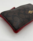 Coach Red And Brown Coated Canvas Double Zip Wristlet