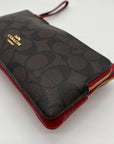 Coach Red And Brown Coated Canvas Double Zip Wristlet