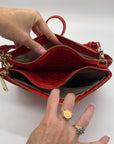 Brahim Red Croc-Embossed Leather Crossbody