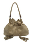 Elaine Turner Cream Embossed Leather Drawstring & Shoulder Bag