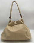 Elaine Turner Cream Embossed Leather Drawstring & Shoulder Bag