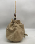 Elaine Turner Cream Embossed Leather Drawstring & Shoulder Bag