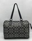 Coach Gray And Black Leather Signature Stripe Satchel Bag F24362