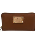 Michael Kors Brown Saffiano Leather Jet Set Zip Around Wallet