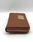 Michael Kors Brown Saffiano Leather Jet Set Zip Around Wallet
