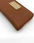 Michael Kors Brown Saffiano Leather Jet Set Zip Around Wallet