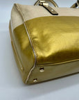Kate Spade Beige Melinda Flicker Metallic Gold Satchel Bag
