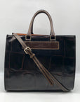 Dooney & Bourke Brown Croc Embossed Leather Janine Convertible Satchel