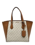 Michael Kors Vanilla & Acorn Coated Canvas Small Taryn Top Zip Satchel