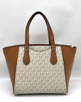 Michael Kors Vanilla & Acorn Coated Canvas Small Taryn Top Zip Satchel