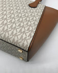 Michael Kors Vanilla & Acorn Coated Canvas Small Taryn Top Zip Satchel