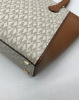 Michael Kors Vanilla & Acorn Coated Canvas Small Taryn Top Zip Satchel