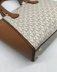 Michael Kors Vanilla & Acorn Coated Canvas Small Taryn Top Zip Satchel