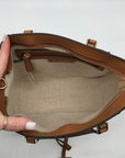 Michael Kors Vanilla & Acorn Coated Canvas Small Taryn Top Zip Satchel
