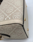 Tory Burch Beige Jacquard Monogram Logo Petite Barrel Bag