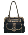 Brighton Black Fabric And Faux Python Embossed Leather Trim Shoulder Bag