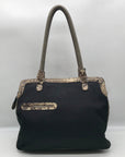 Brighton Black Fabric And Faux Python Embossed Leather Trim Shoulder Bag