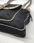 Brighton Black Fabric And Faux Python Embossed Leather Trim Shoulder Bag