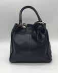 Cole Hann Black Pebbled Leather Drawstring Bucket Bag