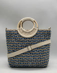America & Beyond Blue & Cream Woven Wool Tote Bag