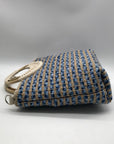 America & Beyond Blue & Cream Woven Wool Tote Bag
