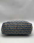 America & Beyond Blue & Cream Woven Wool Tote Bag