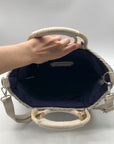 America & Beyond Blue & Cream Woven Wool Tote Bag