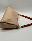 Valentina Beige Pebbled Leather Convertible Satchel Bag