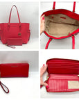 Michael Kors Red Saffiano Leather Large Gilly Tote And Wallet