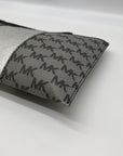Michael Kors Silver and Gray Pebbled Leather Center Stripe Large Zip Wristlet