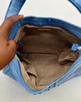 Brahmin Melbourne Blue Croc Embossed Leather Shoulder Bag