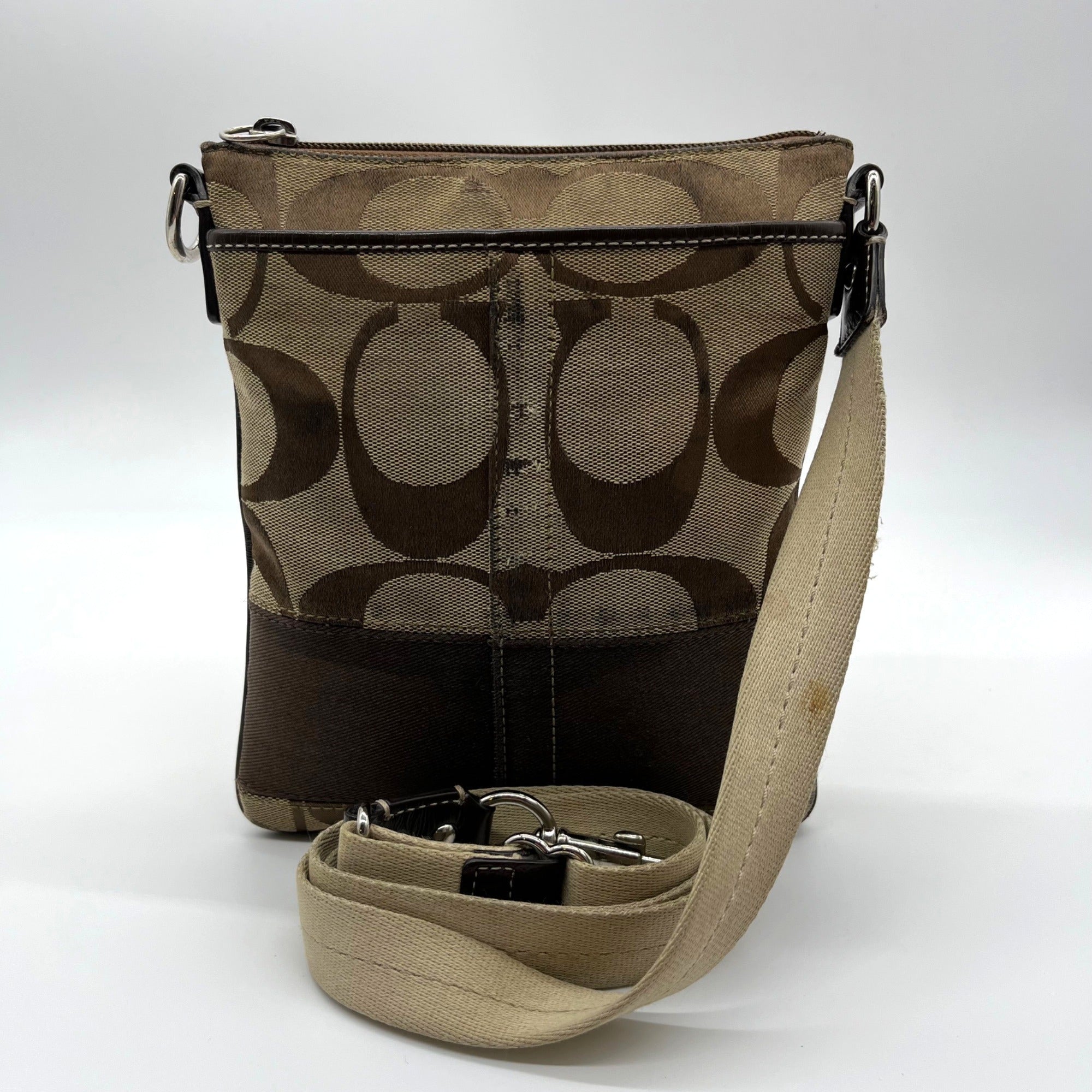 Coach Signature Canvas Tan & Brown Swing Logo Crossbody Bag