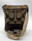 Coach Signature Canvas Tan & Brown Swing Logo Crossbody Bag