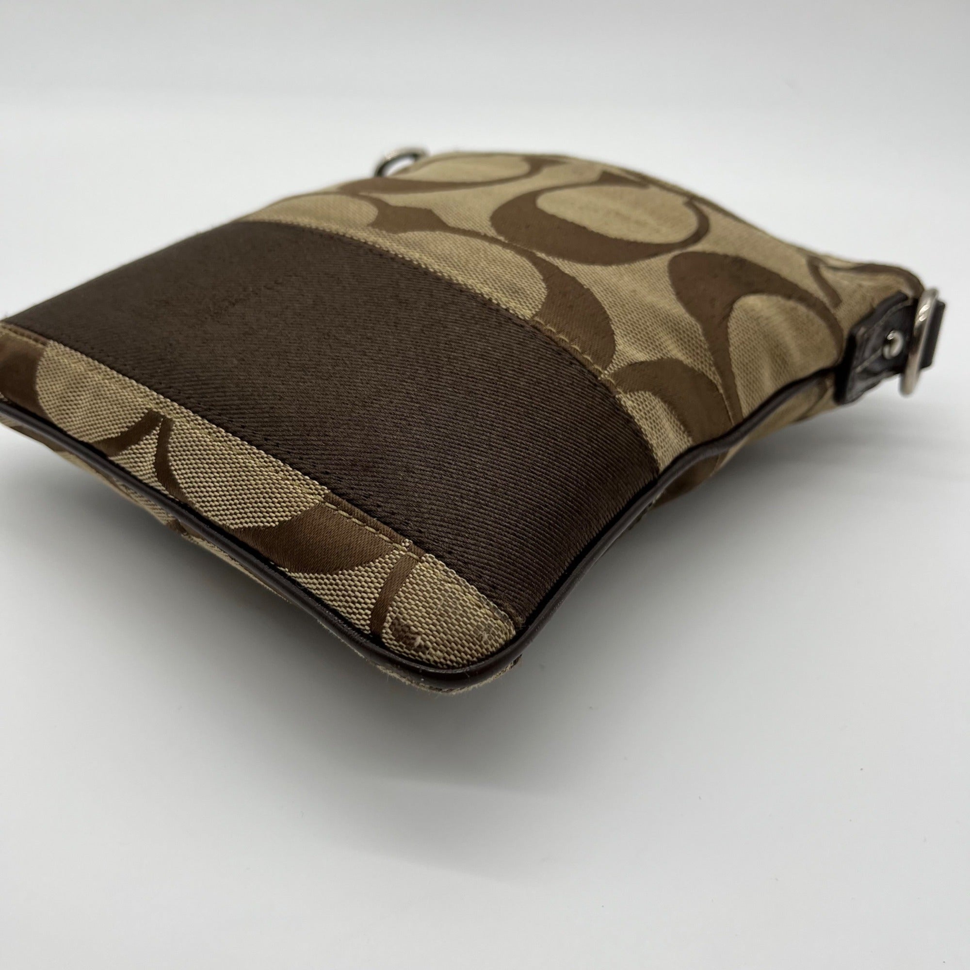 Coach Signature Canvas Tan & Brown Swing Logo Crossbody Bag