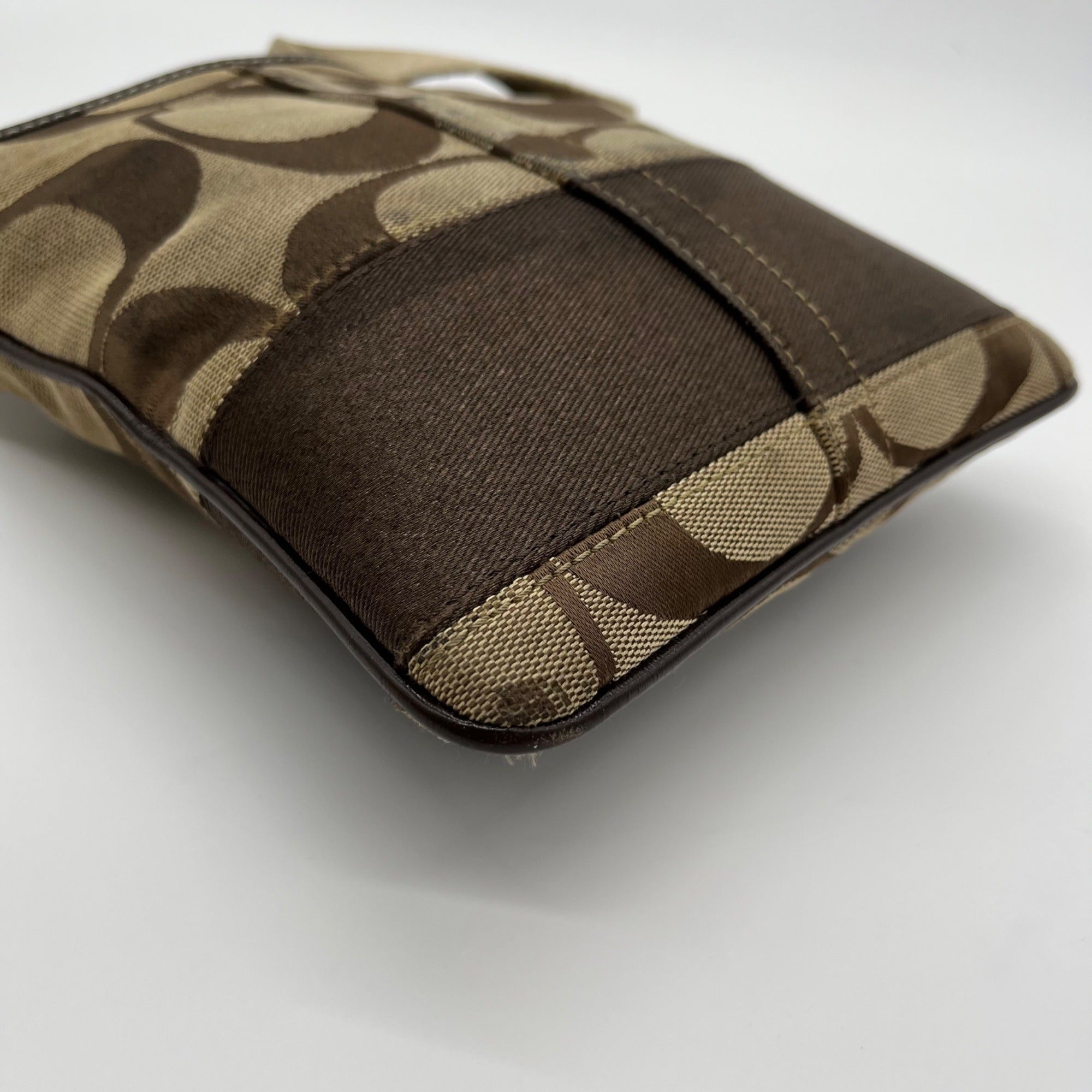 Coach Signature Canvas Tan & Brown Swing Logo Crossbody Bag