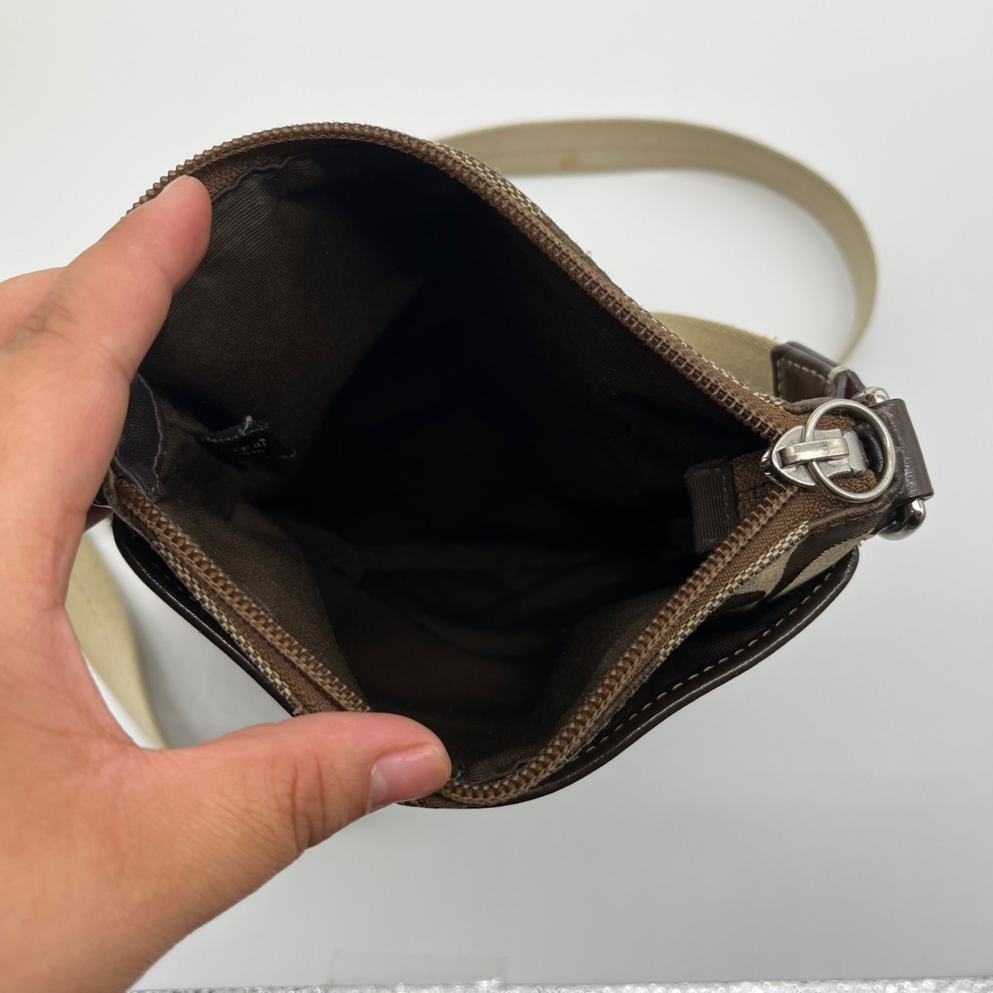 Coach Signature Canvas Tan & Brown Swing Logo Crossbody Bag
