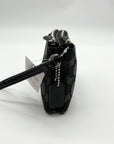Black checkered wallet with a chain on a white background