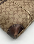Coach Brown Coated Monogram Canvas Heritage Stripe Tote Bag F14477