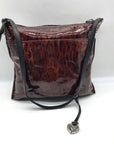 Brighton Brown Patent Leather Medallion Shoulder Bag