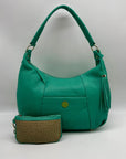 Issac Mizrahi Green Pebbled Leather Hobo Bag