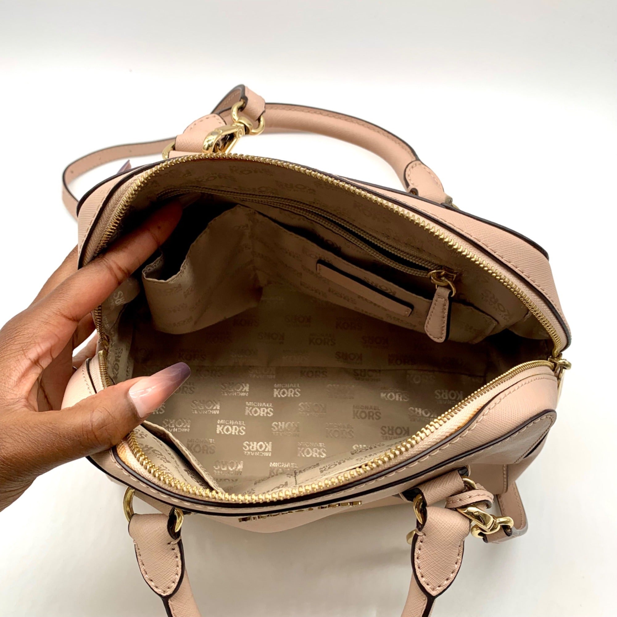 Michael Kors Blush Pink Saffiano Leather Sandrine Satchel