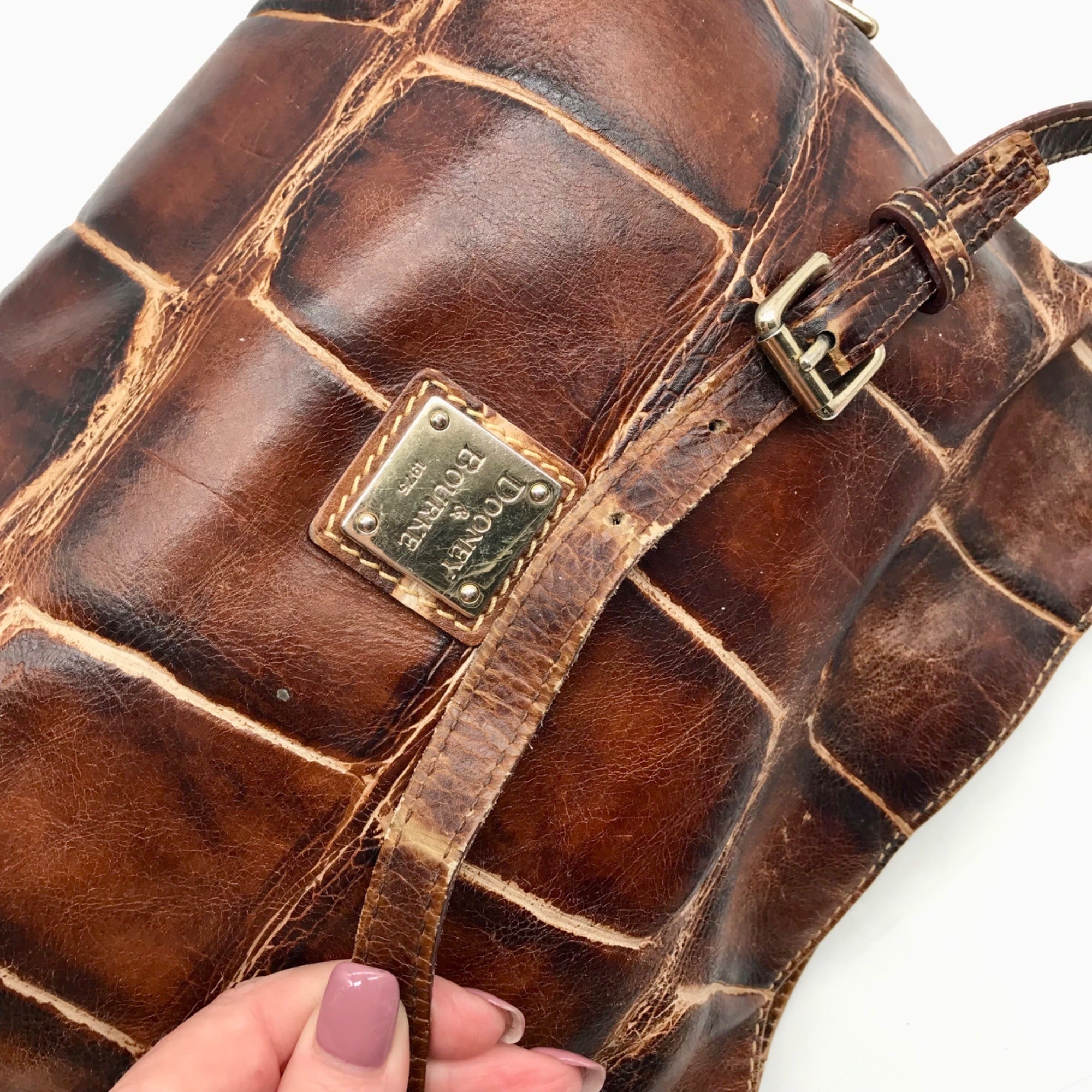 Dooney &amp; Bourke Brown Crocodile Embossed Shoulder Bag