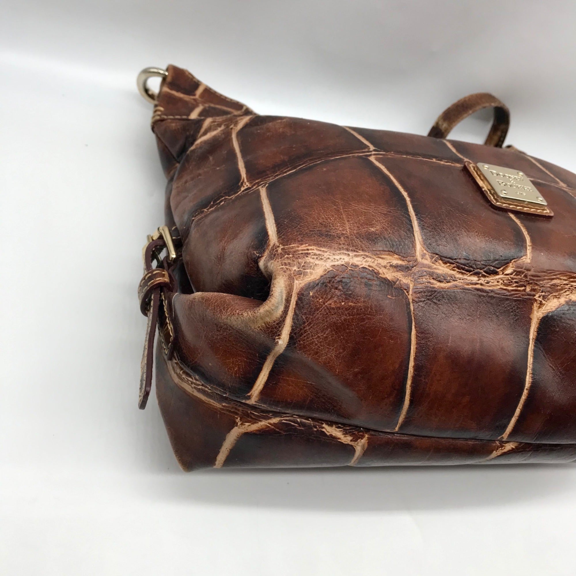 Dooney &amp; Bourke Brown Crocodile Embossed Shoulder Bag