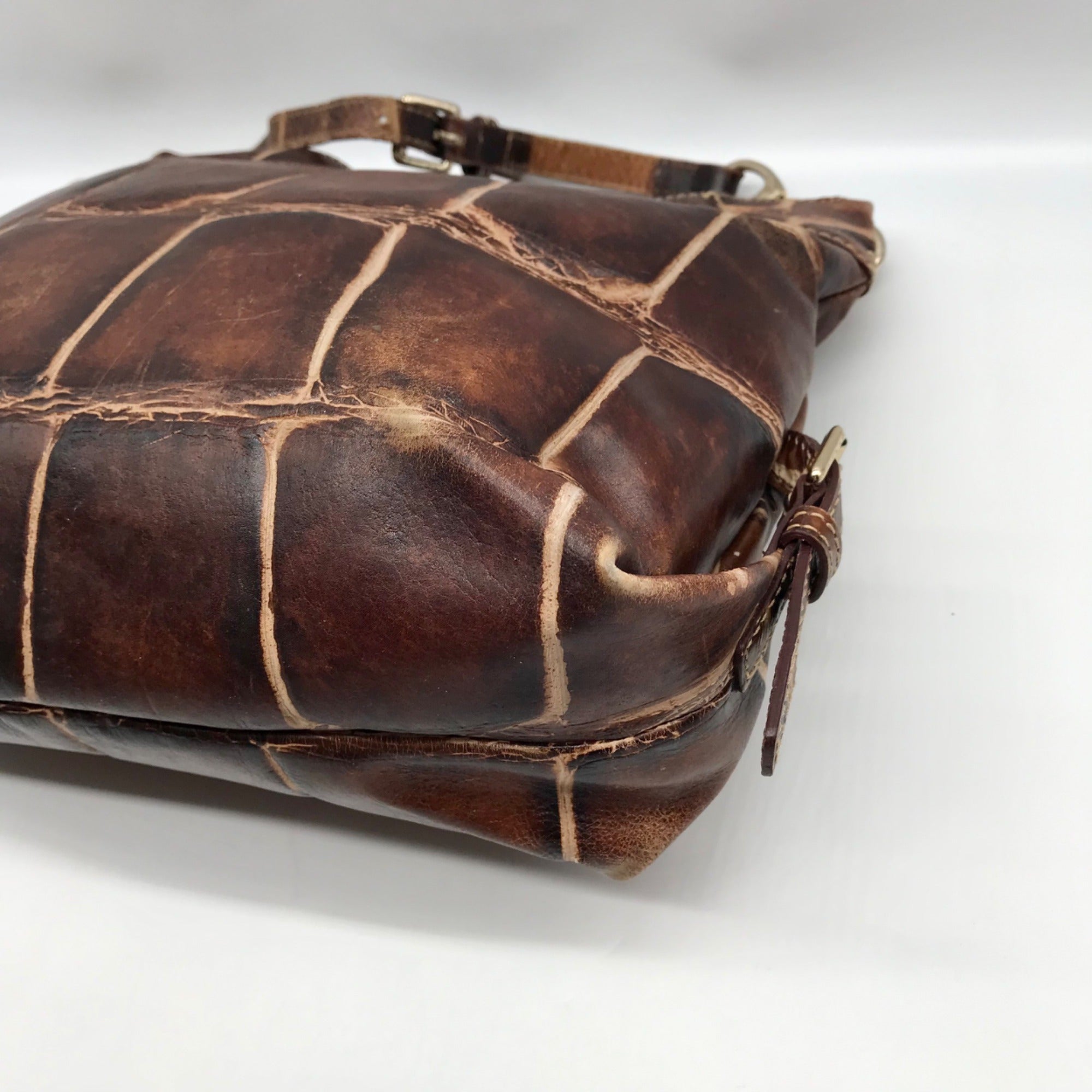 Dooney &amp; Bourke Brown Crocodile Embossed Shoulder Bag